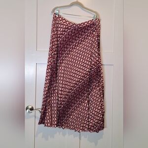 Maeve Anthropologie Hildi Pleated Maxi Skirt Fully Lined Geometric Red Blue XL